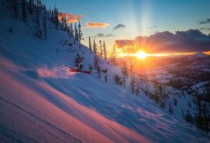 A beautiful end to the day in Whitewater BC, today. Th next storm is due on the weekend. Skier: Ben Woodward. Photo: Steph Malette