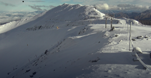 Early season snow pack on Mt Hutt's South Peak today,