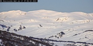 The view to Mt Koski from the top of Guthega onWEdndesday A lot of snow on teh Mina Rnage with more onthe wear.Photo:Perisher snow cams