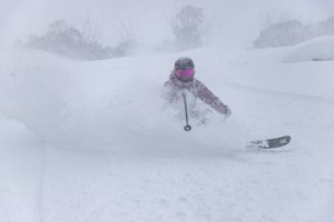 Arkie Elliss, getting into the powder in Thredbo on Saturday, whuch was an epic day. Photo: Thredbo