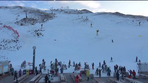 Crowds makignth eost of the conditiosn at Coronet Peak today.Photo: Coronet Peak snow cams