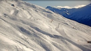 Clud has cleared in Trbel Cone this morning for a day of fresh turns after yesterday's snow.