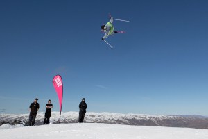 Muriel Mohr, Germany, on here way to wining the Women'sski slopestyle. Phtoto> Wimnter Games NZ