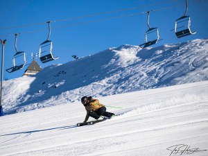 The back hald of July was all about groomers and the terrainpaks. hannes Grimus layin git over in Buller, July 25th. Phtoto: Tony harrington