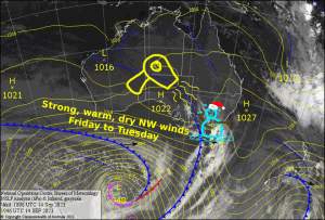 Latest pressure analysis and satellite image. Source: The BOM (vandalised by the Grasshopper)