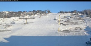 Perisher's Front Valley this morning. It will remain open until Monday whenliufts wil close for the 2023 season.