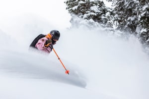 Kendall Goodman getting in some powder turns in Alta this weekend. Photo: Rocko Menzyk