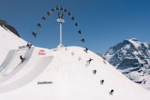 Valentino Guseli, sets the snowboard big air height record at 11.5m. Photo: The NInes/ Klaus Polzer 