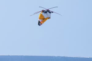 Daisy Thomas on here way to silver in the   Women's Freeski Big Air Final at yhe Winter Youth Olympic Games in January. Photo: AOC