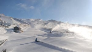 Cardrona;s snow gun sin full swing onTuesday. Colder temps this past week allowed the resorts to fire up the snowguns in preparation for opening day tonorrow, buit only on limited terrai, Photo: Cardrona