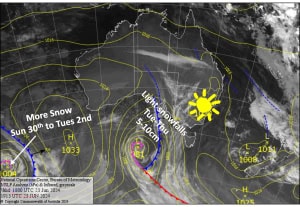 Latest pressure analysis and satellite image. Source: The BOM (vandalised by the Grasshopper)
