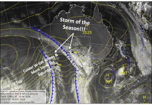 Latest pressure analysis and satellite image. Source: The BOM (vandalised by the Grasshopper)