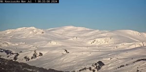 The view to Mt Koscizusko this orning after 20+cms fell across the Main Range. Photo: Perisher snow cams