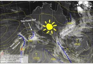 Latest pressure analysis and satellite image. Source: The BOM