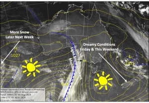 Latest pressure analysis and satellite image. Source: The BOM (vandalised by the Grasshopper)