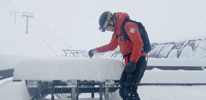 Mt Hutt ski patrol with the standard snow depth measurement yesterday