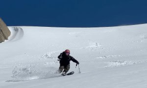 Thredbo Backcountry Guide, Mimi Gee, lapping up some quality turns up high on Tuesday this week.