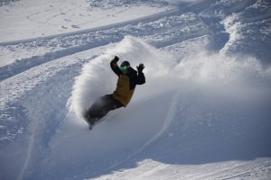 A classic bluebird powder day in Hakuba today.Photo: Late