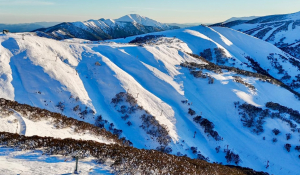 Mount Hotham yesterday morning, the early season base looking good after last week's storm. Photo: Hotham Alpine Resort