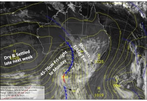 The weekend storm is ramping up. Source BOM, vandalized by the Grasshopper