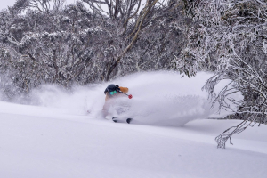Chris Hocking, in front pf the camera for once inHiotham on Wednesday afternoon. 9cms of fresh looking more like 20!. Photo: Hotham