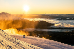 A magic moment in Treble Cone yesterday with high pressure bringing settled conditions for the weekend. Rider Stef Zeestaten. Photo: Belle Grace Photography