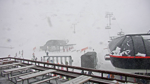 Stormy conditions in Mt Hutt this morning.Photo: Mt Hutt Snow Cams