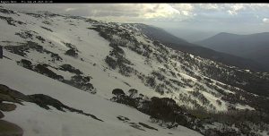 Looking towards Jindabyne from the top of Thredbo this morning, Photo: Threbvo Snb ow Cams