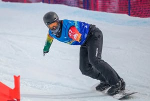 Sean competing in the  Para-snowboard World Championships in Big White last March.  @andrewjaybw