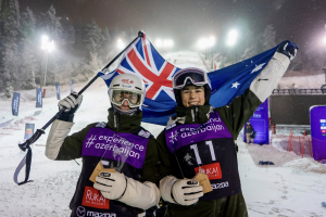 Matt Graham and Jakara Anthony celebrating their double win. Photo: OWIA/Hocking