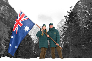 Australian Flag Bearers for the Opening Ceremony : Georgia Gunew Ben Tudhope
y/Jeff Crow for PA