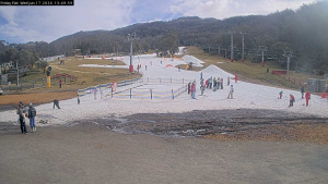 Thredbo's Friday Flat today. Sking and riding is haopoeing thanks to the all weather snowfafcotry.