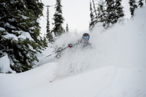 Kicking Horse, noting fancy just great skiing.  Arkie Elliss living the KH dream. Photo: Tim Grey
