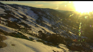 Sunrise in Thredbo this morning and the fine spring-like weather will continue overt the weekend. Photo: Thredbo Snow Cams